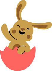 Easter Day Bunny with Egg Shell Flat Hand Drawn Illustration