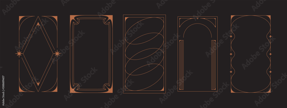 Poster Vector set of design elements and illustrations in simple linear style - boho arch logo design elements and frames for social media stories and posts