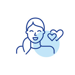 Girl looking for romantic partner on dating app. Pixel perfect, editable stroke line icon