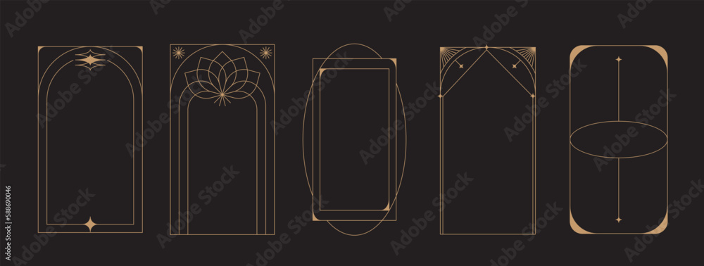 Poster Vector set of design elements and illustrations in simple linear style - boho arch logo design elements and frames for social media stories and posts