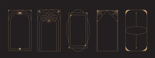 Vector set of design elements and illustrations in simple linear style - boho arch logo design elements and frames for social media stories and posts