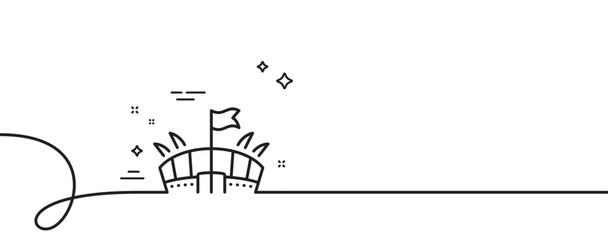 Sports stadium line icon. Continuous one line with curl. Arena with flag sign. Sport complex symbol. Arena single outline ribbon. Loop curve pattern. Vector