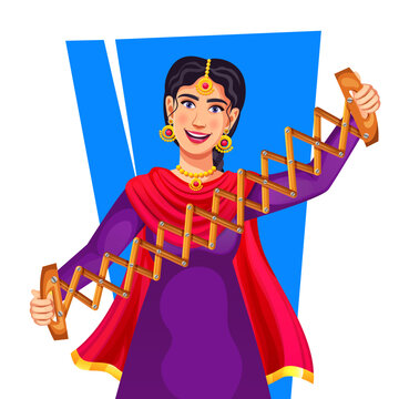 A Bhangra dancer performing with the Bhangra Scissor Saap. Wearing ethnic Punjabi cloth. Punjabi dancer dance folk bhangra dance on occasion like Lohri or Baisakhi.