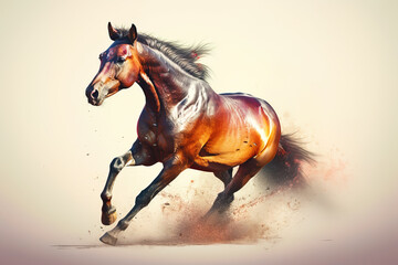 Fototapeta premium Image of a brown horse runs in the middle of the desert. Wildlife. Animals. illustration, generative AI