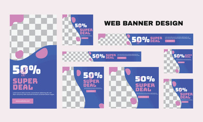 set of modern business web banners in standard size with a place for photos. Business ad banner cover header background for website design, Social media cover ads banner template.