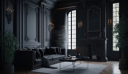 Minimalistic modern black interior design, generative AI