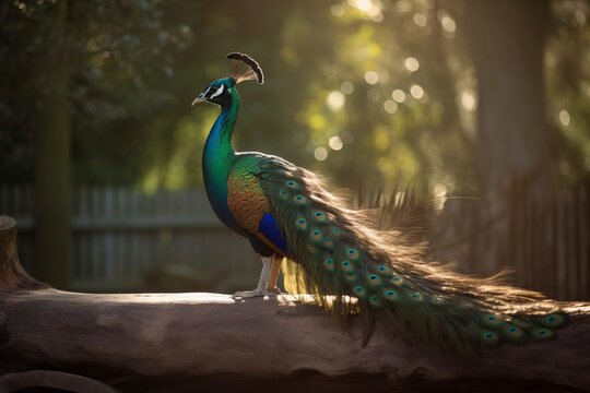 Beautiful closeup of a male Peacock with amazing plumage