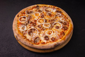 pizza on a black background