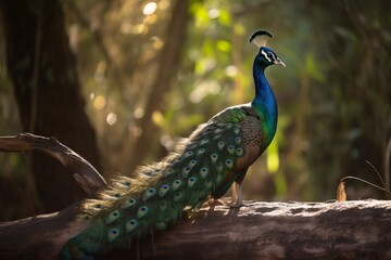 Naklejka premium Beautiful closeup of a male Peacock with amazing plumage