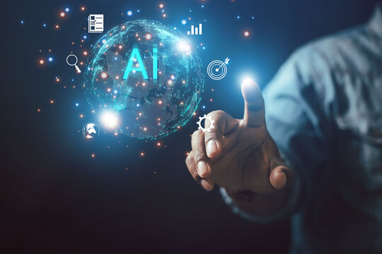 Business people present futuristic business world Ai graphics In the form of technological innovation, digital business processing, innovation of the 21st century