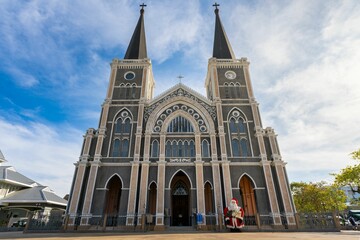 Fototapeta na wymiar Catholic Cathedral of the Immaculate Conception in Chanthaburi Thailand against the blue sky