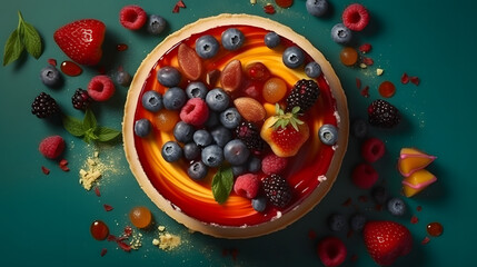 Cheesecake with many ingredients. Generative AI