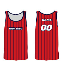 MENS TANKTOP MOCKUP TEMPLATE VECTOR RED COLOUR SHIRT WITH NAVY STRIPES AND TANKTOP DESGIN FOR SPORTS TEAM ORERS