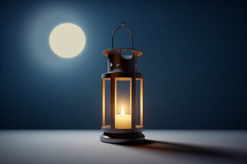 Ramadan Kareem background with crescent moon and candle Generative ai