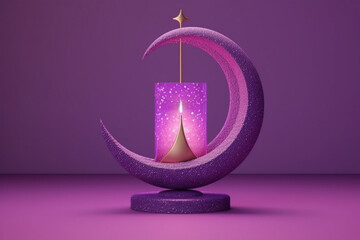 Ramadan Kareem background with crescent moon and candle Generative ai