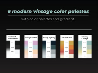 5 modern vintage color palettes with color and gradient 