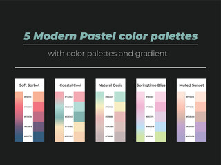 5 modern Pastel color palettes with color and gradient 