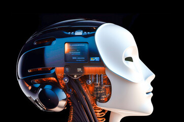 Side view of female android robot head