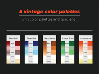 5 vintage color palettes with color and gradient