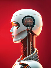  Male robots close up on red background