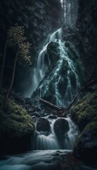 Fototapeta na wymiar Waterfall cascade in a forest, generative AI