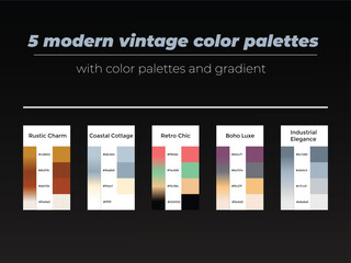 5 modern vintage color palettes with color and gradient 