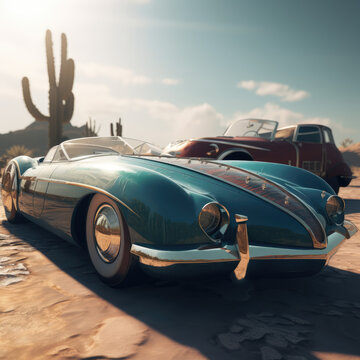 car in the desert, Oltimer, futuristic car, concept, futuristic, AI generated