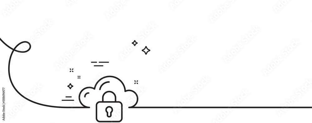 Poster cloud computing protection line icon. continuous one line with curl. internet data storage sign. fil
