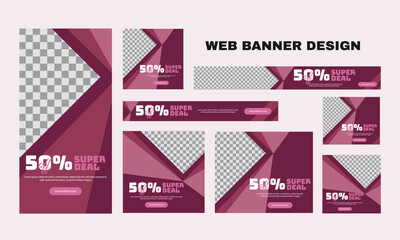 set of modern business web banners in standard size with a place for photos. Business ad banner cover header background for website design, Social media cover ads banner template.