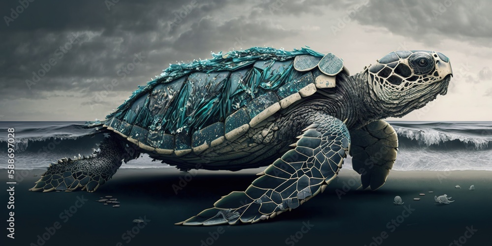Poster message to raise conscience about plastic pollution in the ocean generative ai