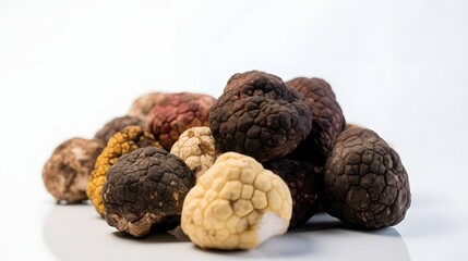 Close up of many truffle gourmet mushrooms. Generative AI