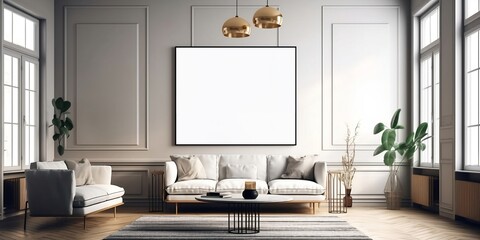 Sleek and Minimalist Living Room with Empty Mock-Up, AI Generated