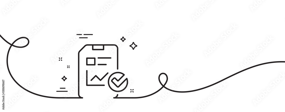 Poster report document line icon. continuous one line with curl. analysis chart or sales growth report sign