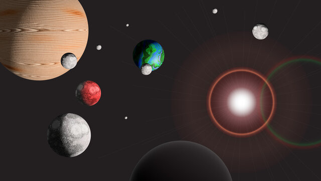 Space illustration background with some planets, moon, and light
