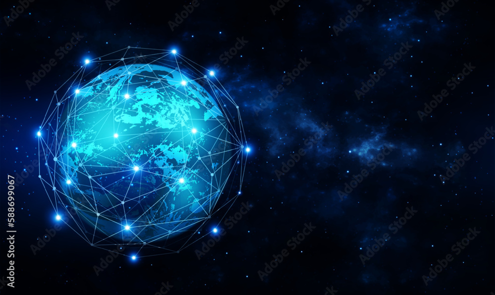 Poster global network connection covering the earth with lines of innovative perception. big data. global b