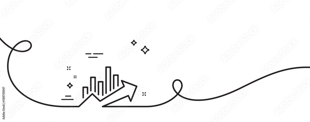 Poster growth chart line icon. continuous one line with curl. discount sign. sale diagram symbol. growth ch
