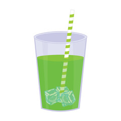 Lime juice in a glass with ice and straw