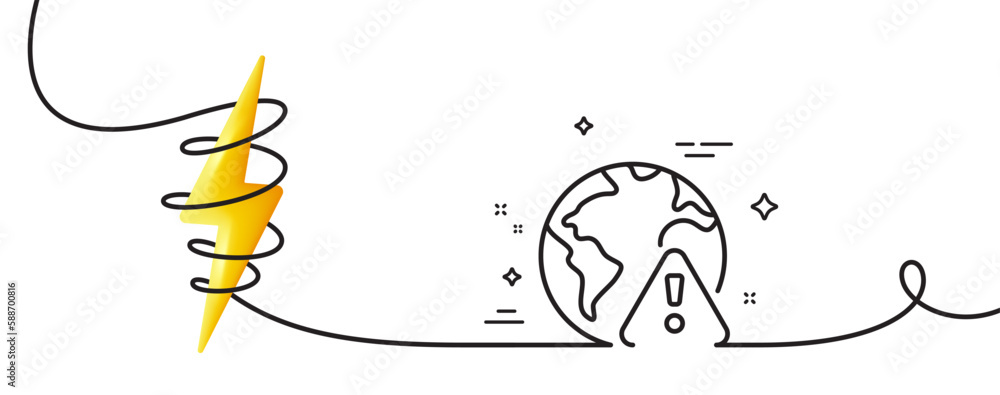 Poster internet warning line icon. continuous one line with curl. attention triangle sign. caution alert sy