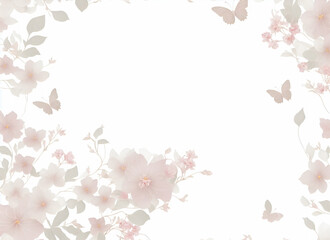 Fresh branch of white and pink flowers on a light pastel background. Empty space for text.