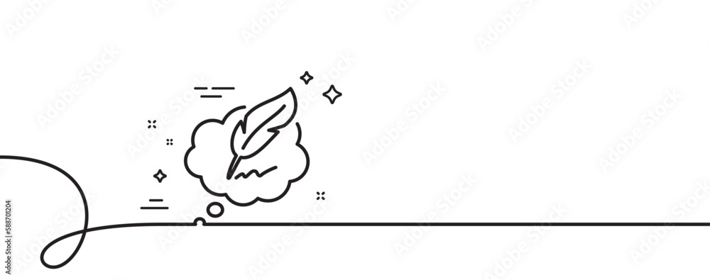 Poster copywriting speech bubble line icon. continuous one line with curl. feather sign. copyright symbol. 