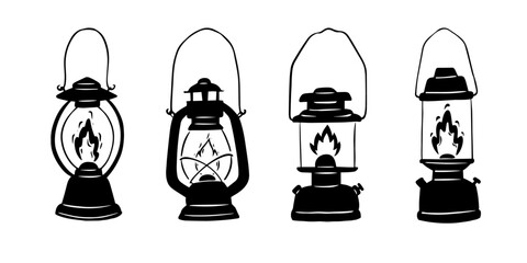  Draw black kerosene lamp on white background.