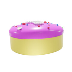 Strawberry pink cake with flower decoration, food, birthday, party, for mockup template, Premium Quality, PNG, decoration,  3d, illustration, view render, hd, alpha background, format, new year