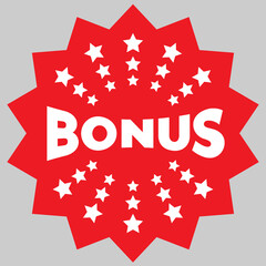 Bonus isolated icon, ad sticker. Red bonus sign for promotion design. Advertising, marketing promo design. Special offer sale banner. Business marketing illustrations, ads label. Vector Illustration