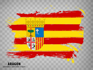 Flag of Aragon brush strokes. Flag Autonomous Community Aragon  with title  on transparent background for your web site design, logo, app, UI. Kingdom of Spain. Stock vector.  EPS10.
