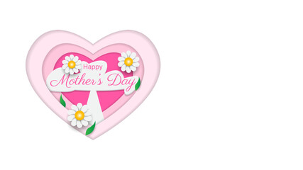 happy mother's day greeting card background with heart shapes paper cut style and flowers