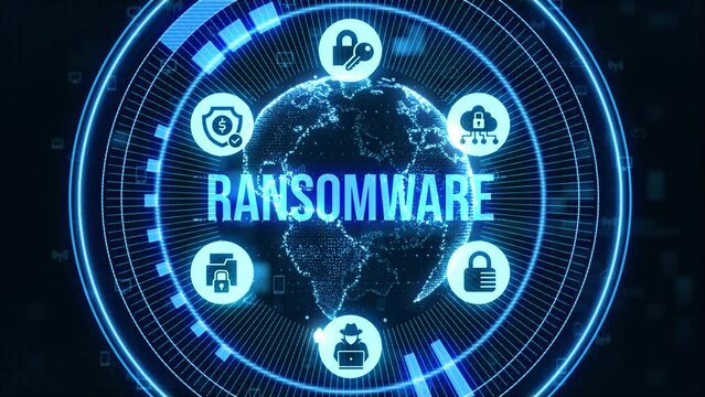 Cyber security lock that is being decoded using a ransomware.