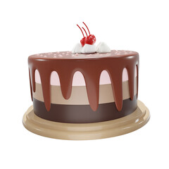 Chocolate cake with red cherry, food, birthday, party, for mockup template, Premium Quality, PNG, decoration,  3d, illustration, view render, hd, alpha background, format, new year