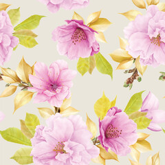 Fototapeta premium cherry blossom floral summer and spring seamless pattern
