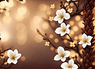 Fresh branch of white flowers on the background. Empty space for text