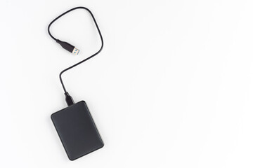 Portable hard drive isolated on white background with copyspace